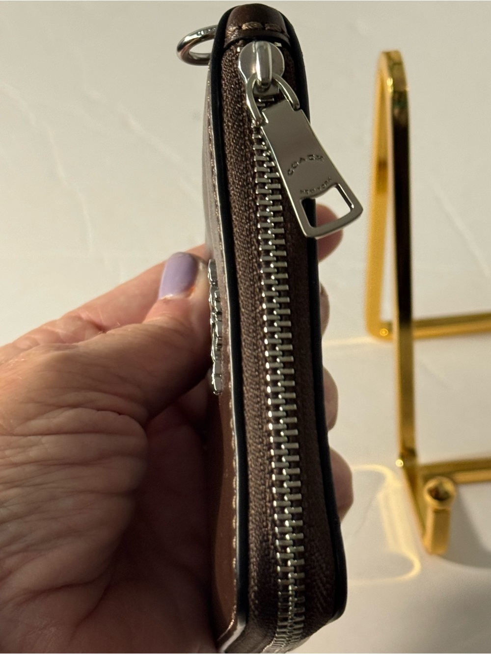 NWT Coach Small Corner Zip Wallet CFA27 Maple Brown Silver Charm - Picture 10 of 12